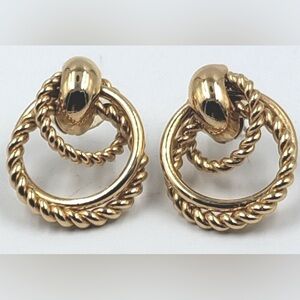 Gold Knot Earrings Rope Twist 1” Vintage Lasso Hoops Pierced Earrings Jewelry